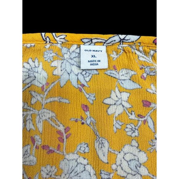 Old Navy Blouse Womens XL Yellow Floral Peasant Boho Tassel Long Sleeve Top - Picture 8 of 9